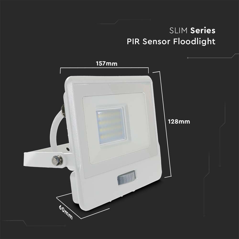 LED-schijnwerper met PIR-sensor - Samsung - IP65 - Wit - 20W - 1510 lumen - 6500K - 5 jaar - Modelnr.: VT-128S-1-W