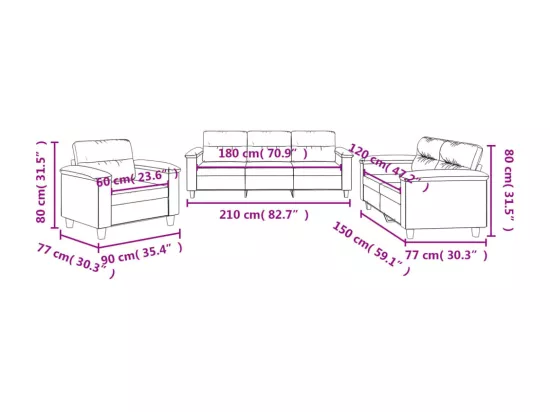 Ensemble de canapés 3 pièces coussins gris foncé tissu microfibre