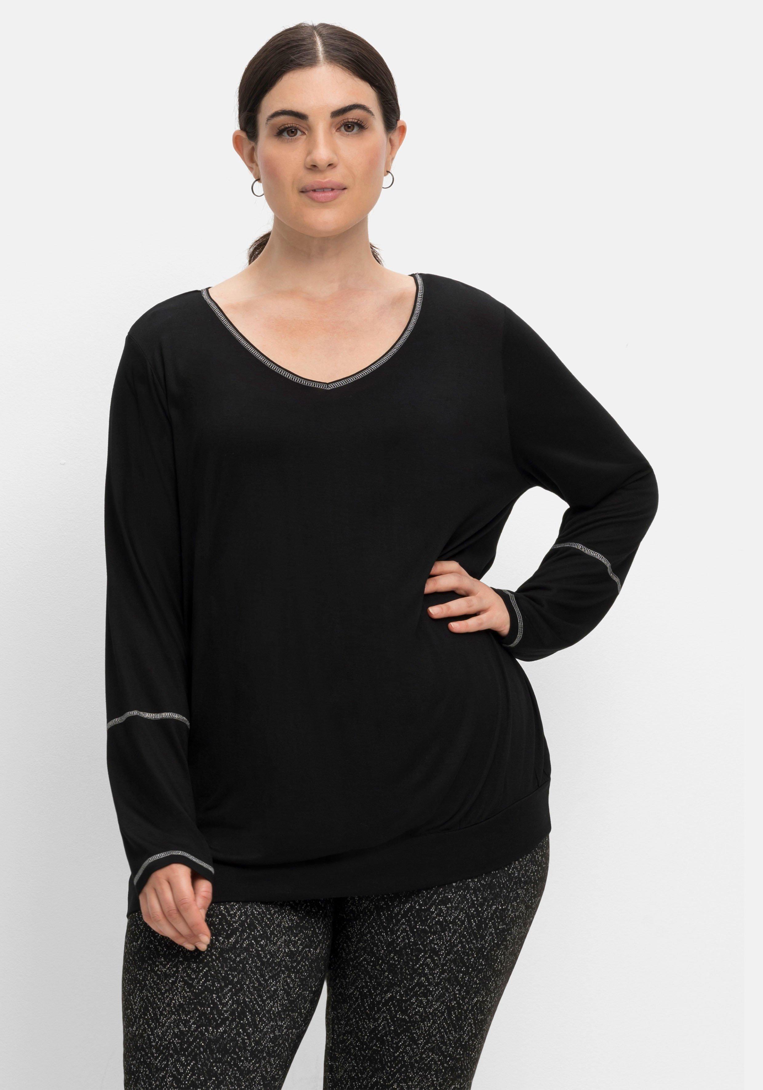 Langarmshirt mit Kontrast-Ziernähten