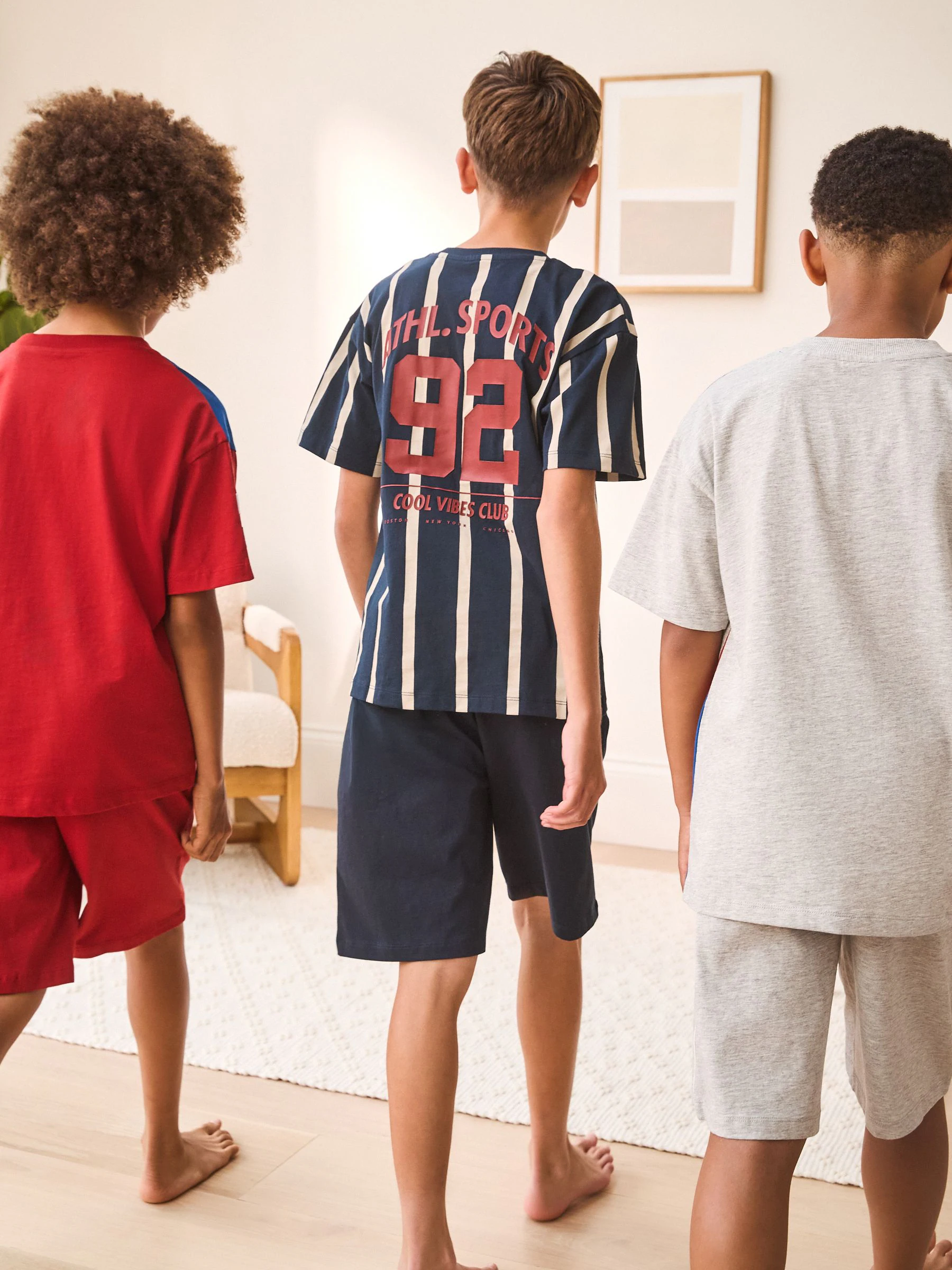 Rood/Blauw/Grijs Strepen Sport - Set van 3 pyjama's met short (3-16 jr)
