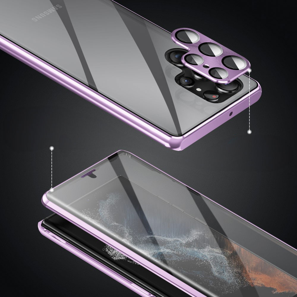 Samsung Galaxy S24 Ultra Magnetische Alu Schutzhülle mit Panzer Glas Backcover   Display- / Kameraglasschutz (Verschlussmechanismus) - Gold