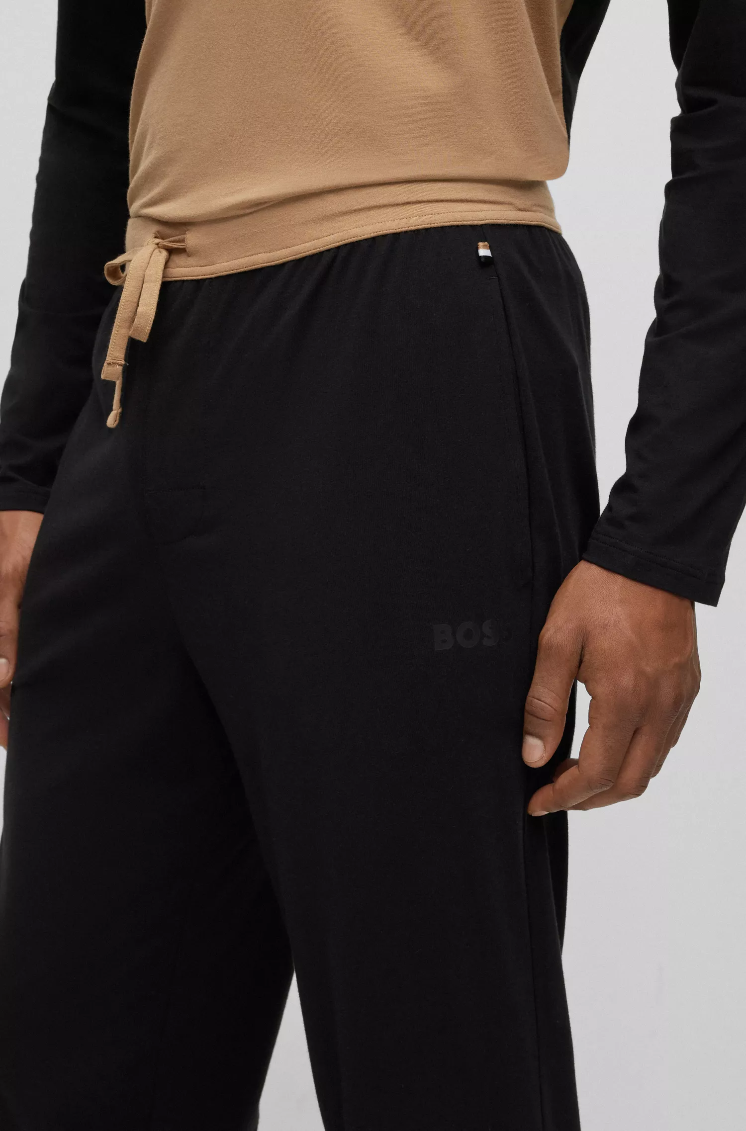 Calça de pijama BOSS em mistura de algodão preto com detalhe do logotipo