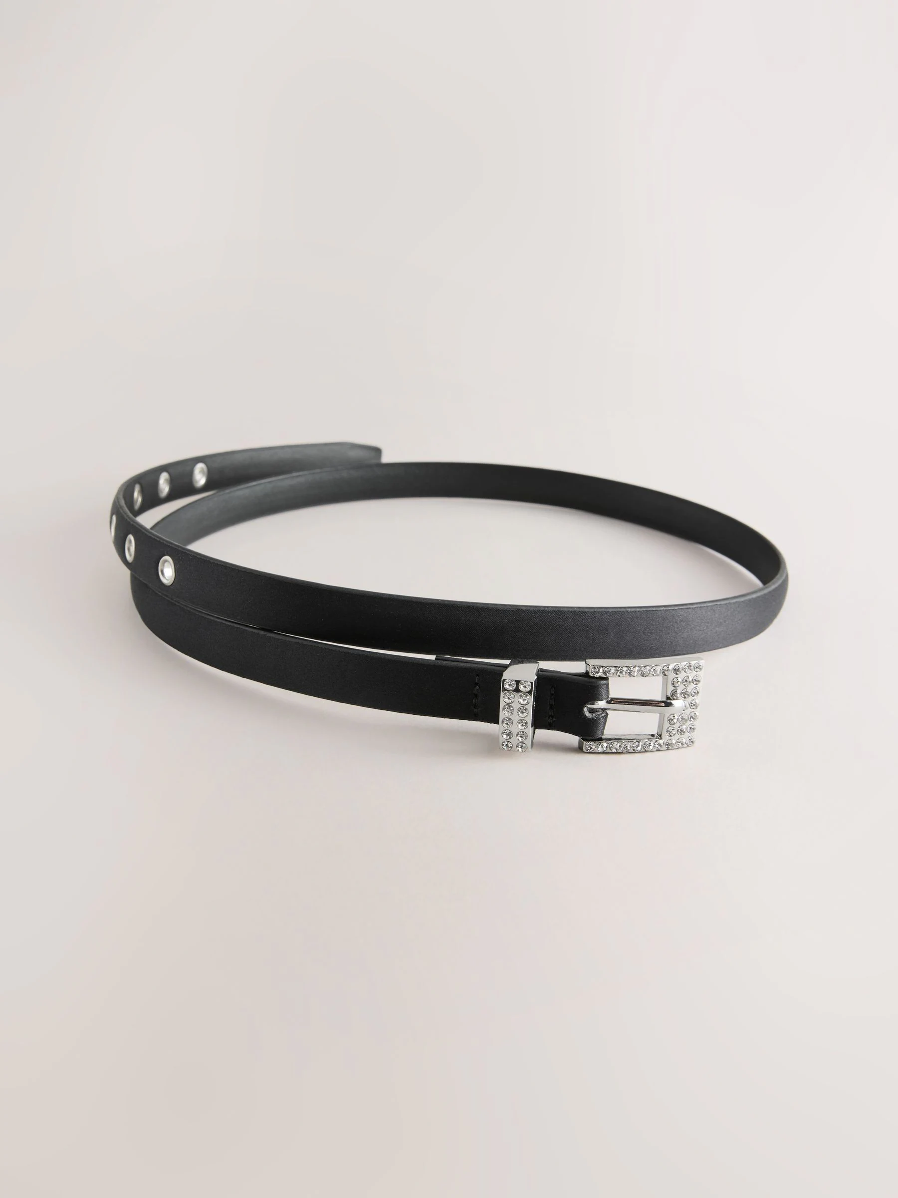 Zwart - Sparkle Buckle Satin Skinny Belt