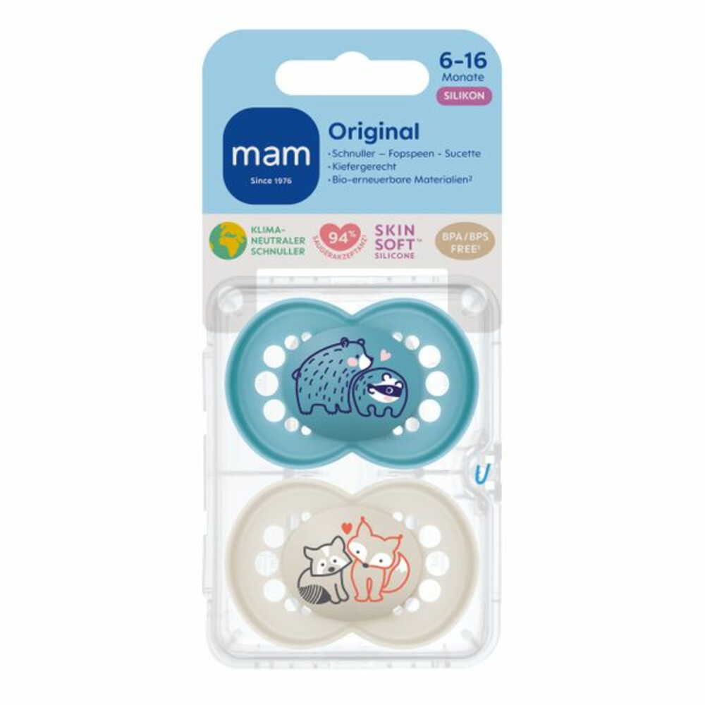 MAM Fopspeen Original Silikon 6-16 mnd Blauw2 stuks