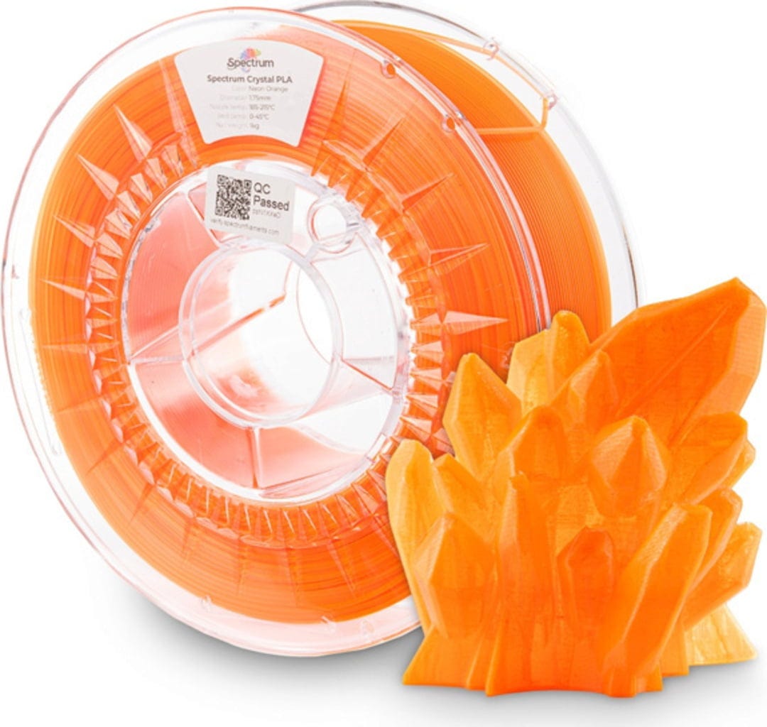 Spectrum  PLA Crystal Neon Orange, 1,75 mm / 1000 g    Transparentes Hochleistungs-PLA in Neon Orange