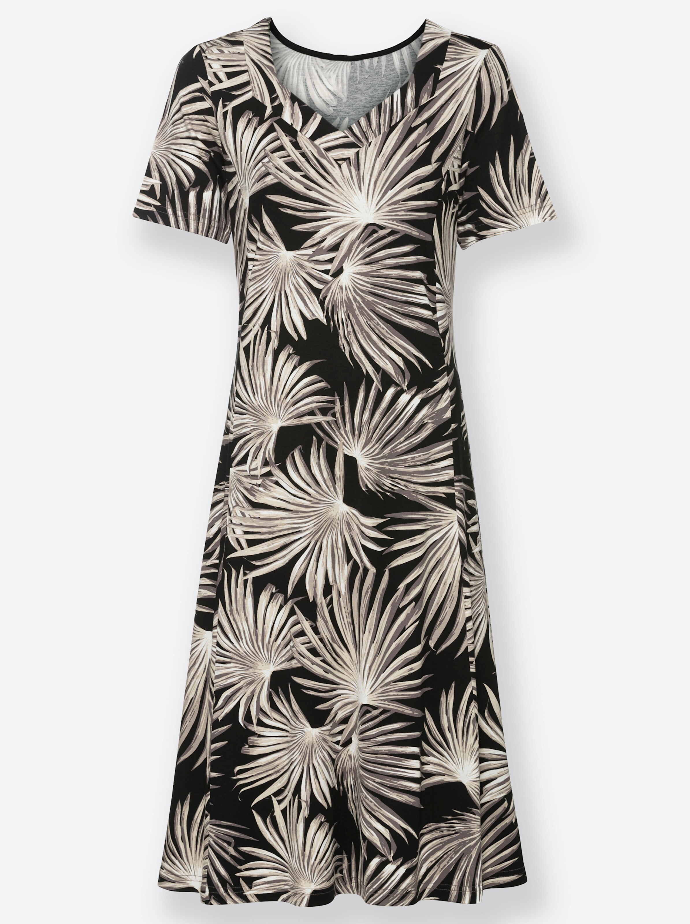 Jerseykleid in schwarz-sesam-bedruckt