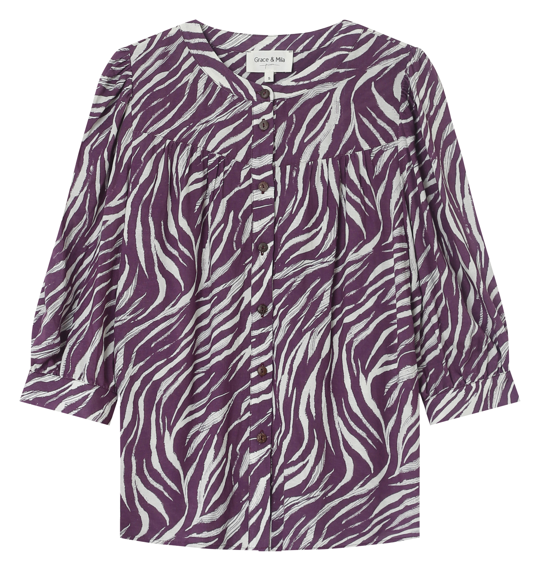 LAZULI - Blouse droite col rond à imprimé| Rose
