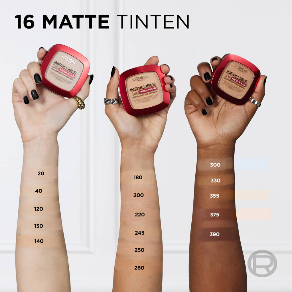 Camoufleert goed en voelt zacht aan.Infaillible 24H Fresh Wear Foundation in a Powder foundation - 20 Ivory