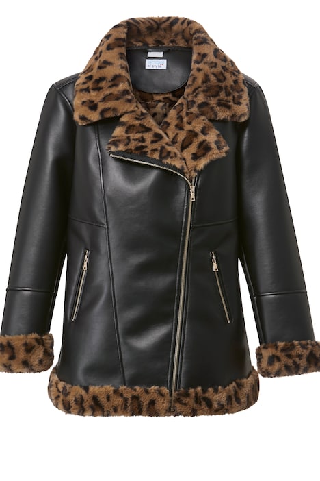 Bikerjacke, Lederoptik, Leo-Webpelz Futter
