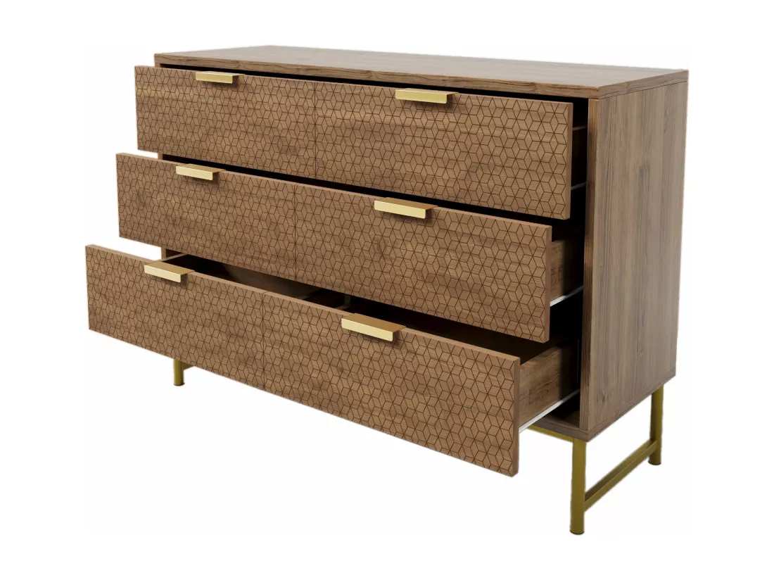 Commode à 6 tiroirs en noyer avec poignées en métal,d120cm×h75cm