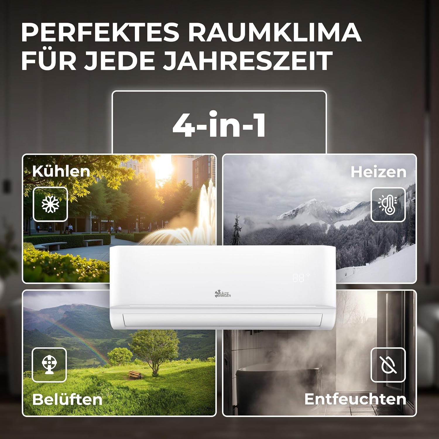 Kältebringer Split Klimaanlage - 12000 BTU (3,5 kW) - Klimagerät mit Heizfunktion, WiFi & App, bis 55qm, sehr leise - Set mit 5m Kupferleitung, Kältemittel R32, Montagematerial, Wandhalterung