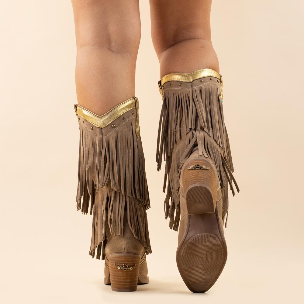 Nemonic 2279 cowboyboots boho fringe beige