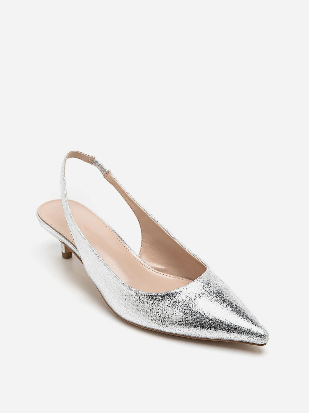 Escarpins slingback en simili texturé- Argenté