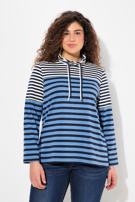 Shirt, Ringelmix, Stehkragen, Langarm, hinten länger