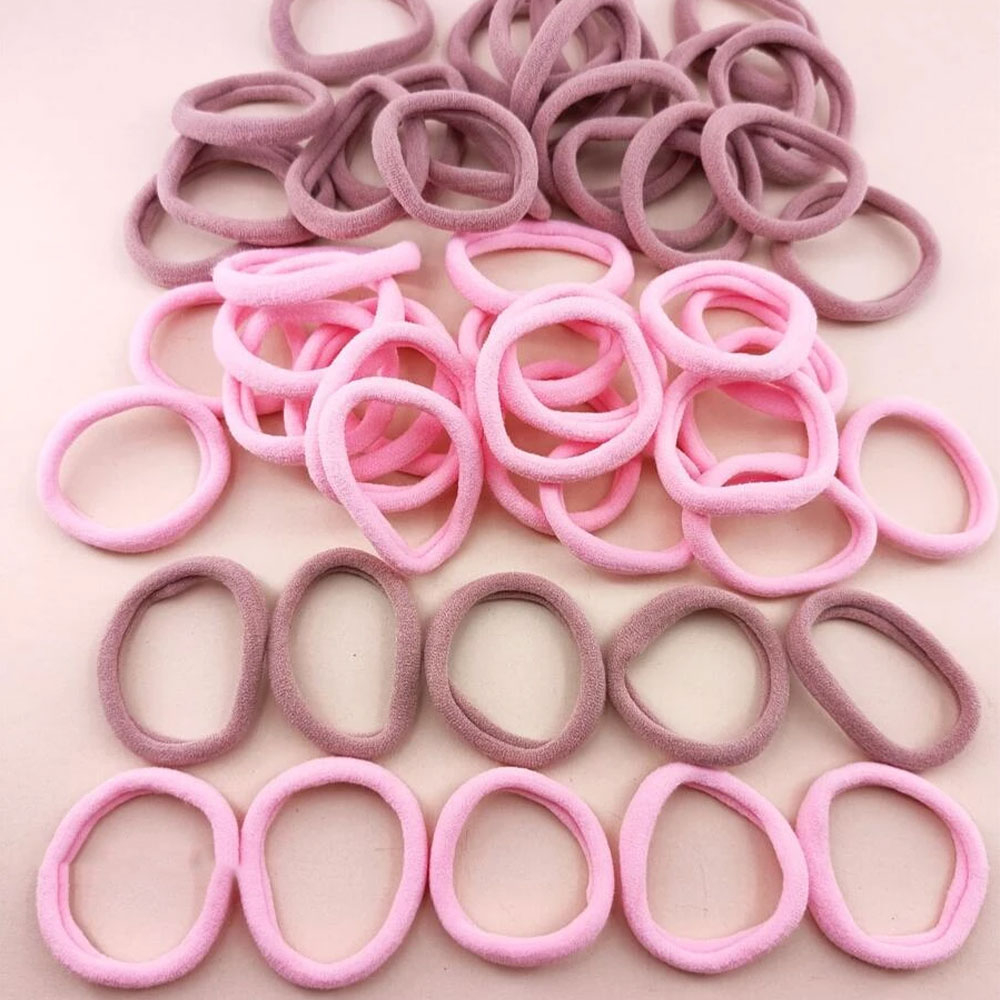 (50er Set) Elastische Haargummis Haarband ohne Metall Ø4cm - Rosa