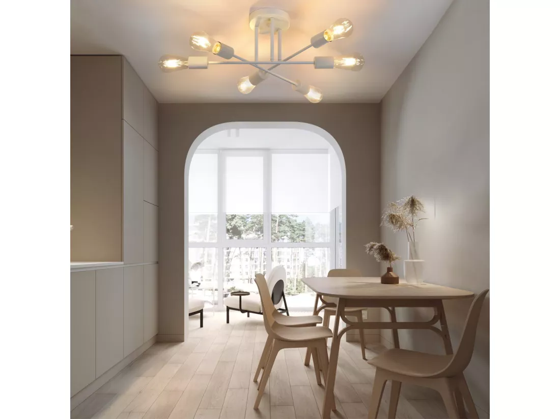 NETTLIFE Plafonnier E27 Lampe Rétro à 6 Lampes Lustre Blanc Luminaire Industriel Rustique Style Éclairage Salon, Max.25W