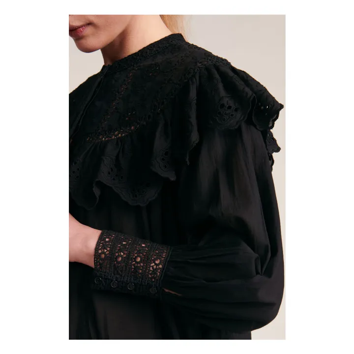 BELLEPIECE Robe Anita Voile Brodée | Noir