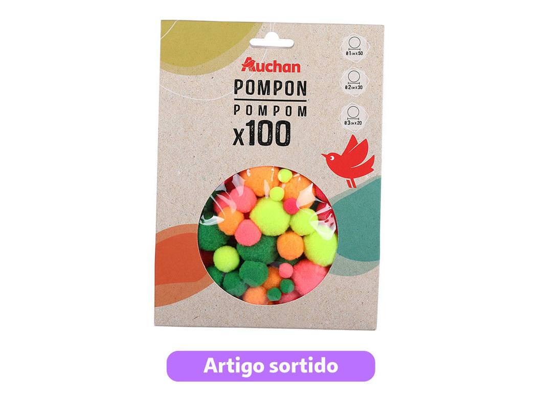 POMPONS AUCHAN FUN 100 UNIDADES CORES SORTIDAS