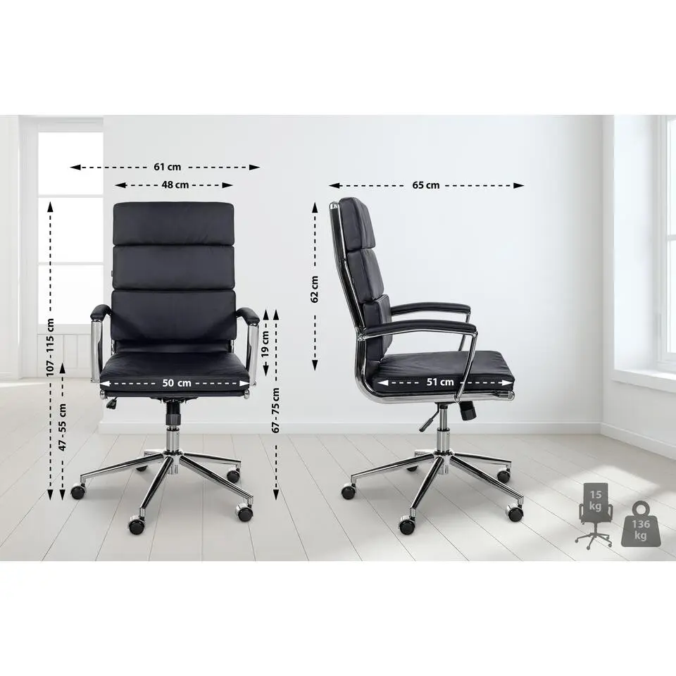 CLP Bureaustoel Cleveland chroom Frame - Echt leer - zwart