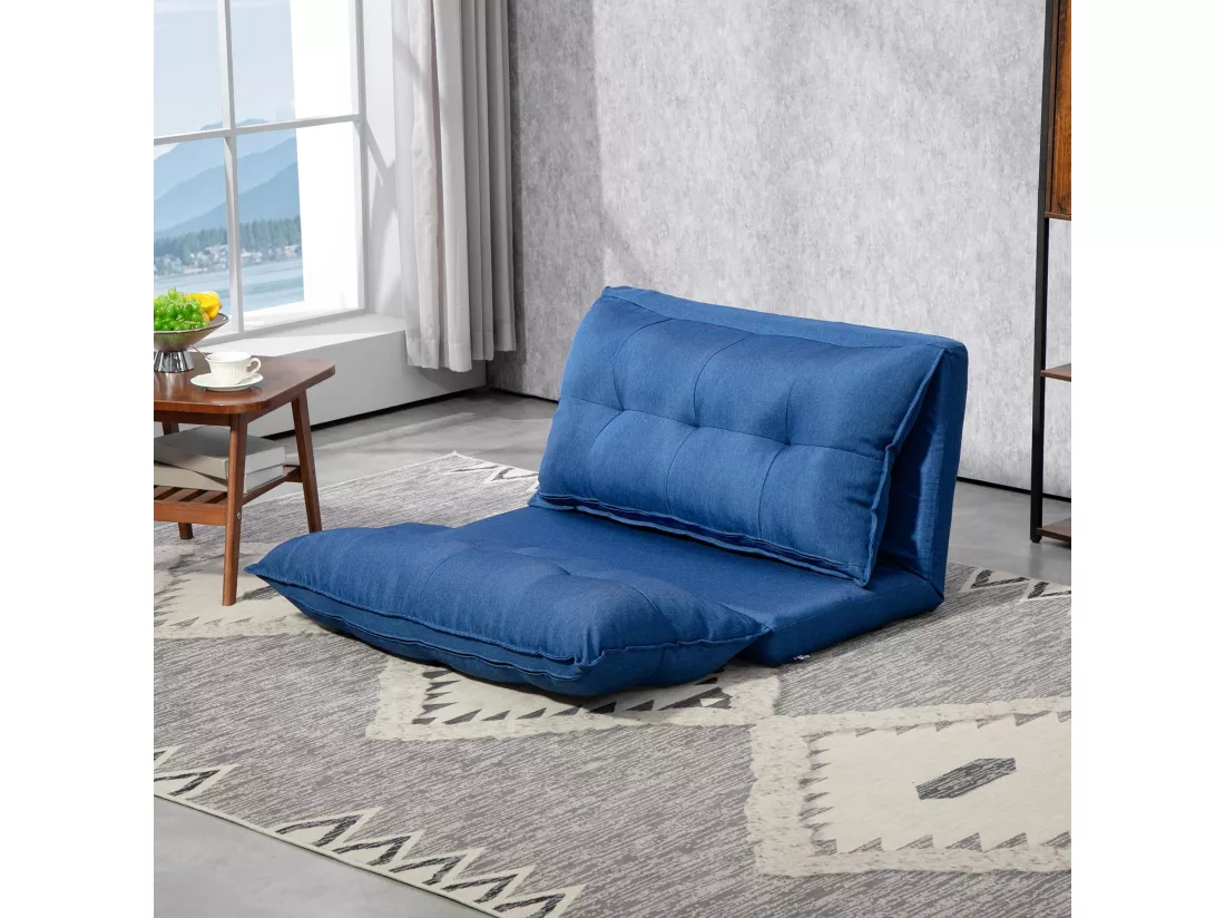Chauffeuse - matelas d'appoint pliant - fauteuil convertible - inclinaison dossier réglable 13 positions - tissu lin bleu