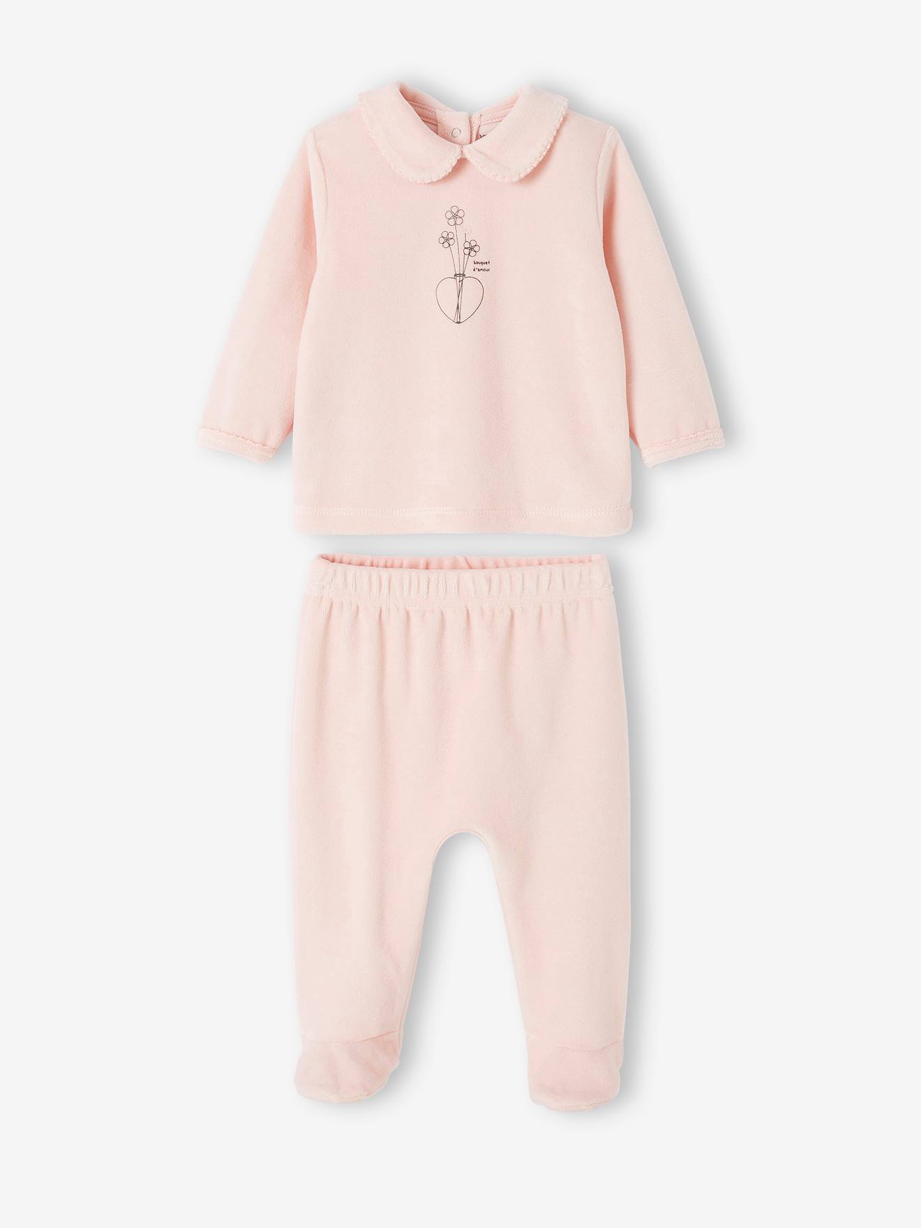 Conjunto de 2 pijamas de veludo rosa para bebê