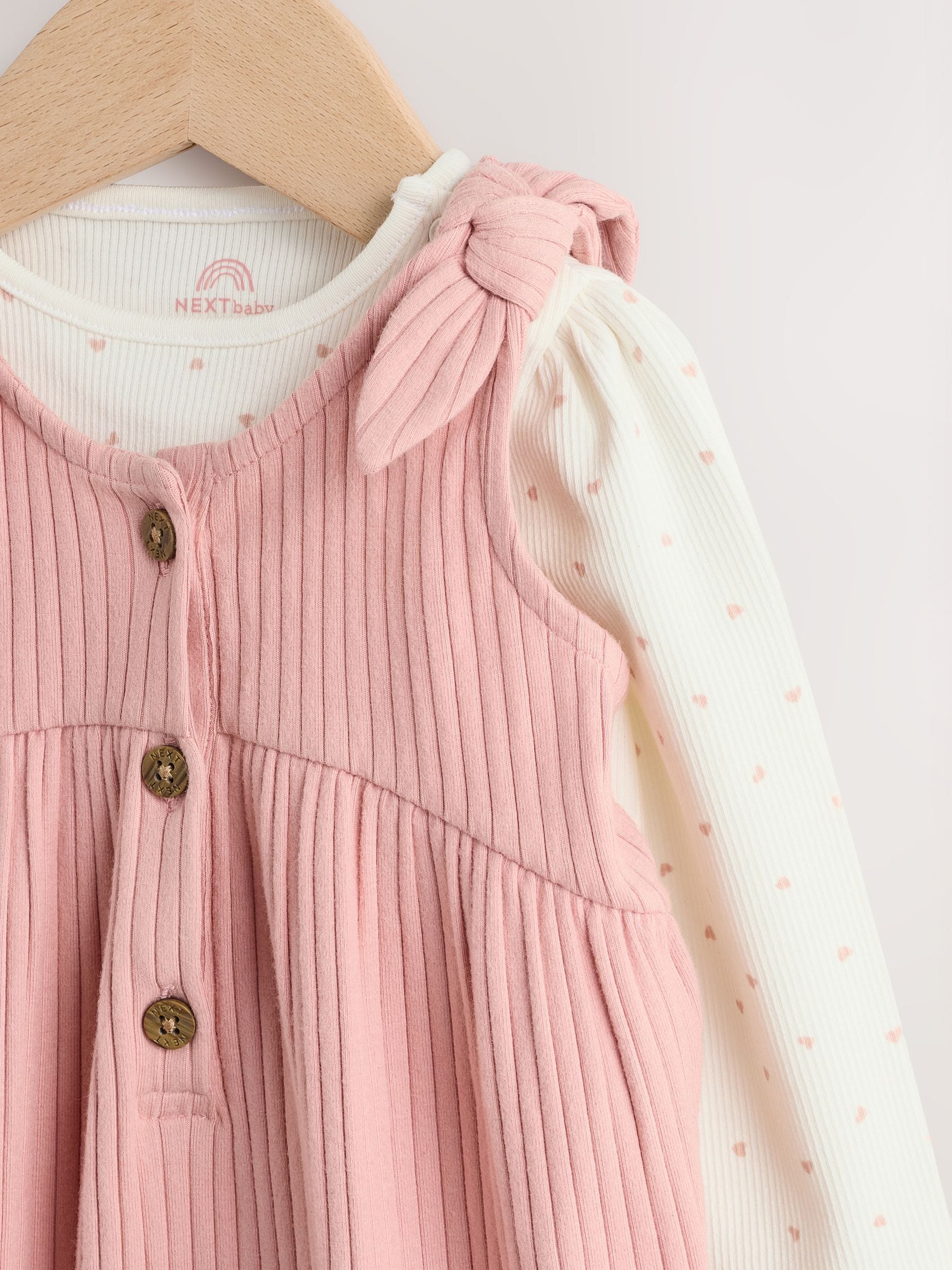 Roze - Baby Jersey Bretelbroeken en Bodysuit 2 Pieces Set (0mnd-2jr)