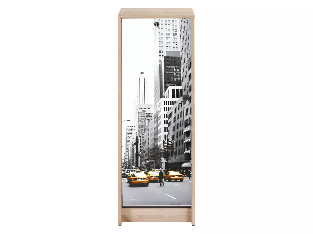 Classeur à Rideau Chêne 6 Niches L 37.8 H 103.8 P 38.4 cm - Coloris: Scene New York 504
