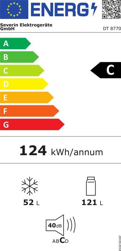 Severin - DT 8770 - Koel/vriescombinatie - Wit - 173 Liter - Energielabel C