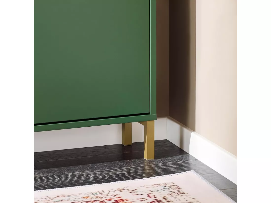 SoBuy Meuble Chaussure, Rangement Chaussure, Meuble d'Entrée, Armoire à Chaussures, Meuble de Rangement, Commode à 4 Abattants, Coffre Rangement, Pieds en Fer, Vert, L100xP19xH90cm, FSR100-SY