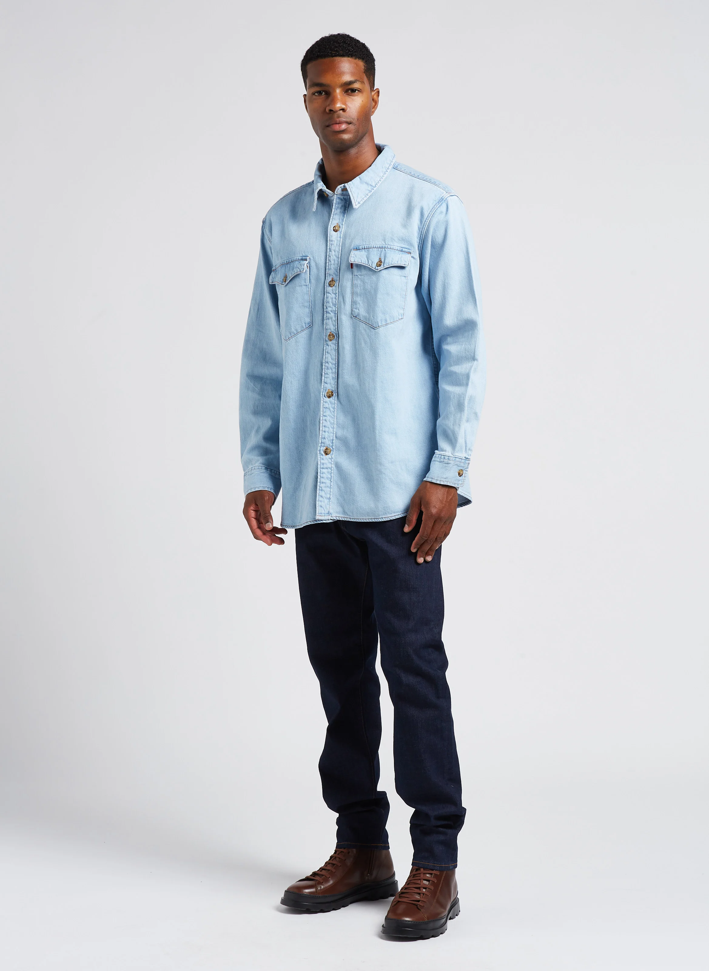 RELAXED FIT WESTERN - Surchemise col classique en jean| Jean Délavé