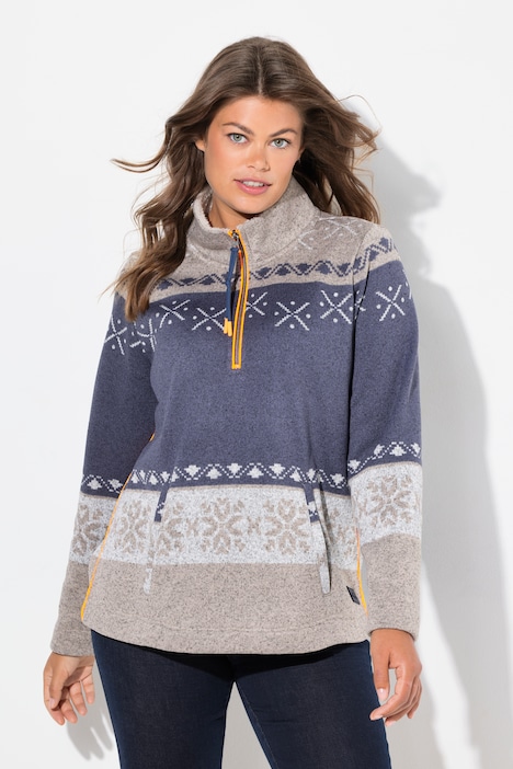 Norweger-Fleecepullover, Troyerkragen, Langarm