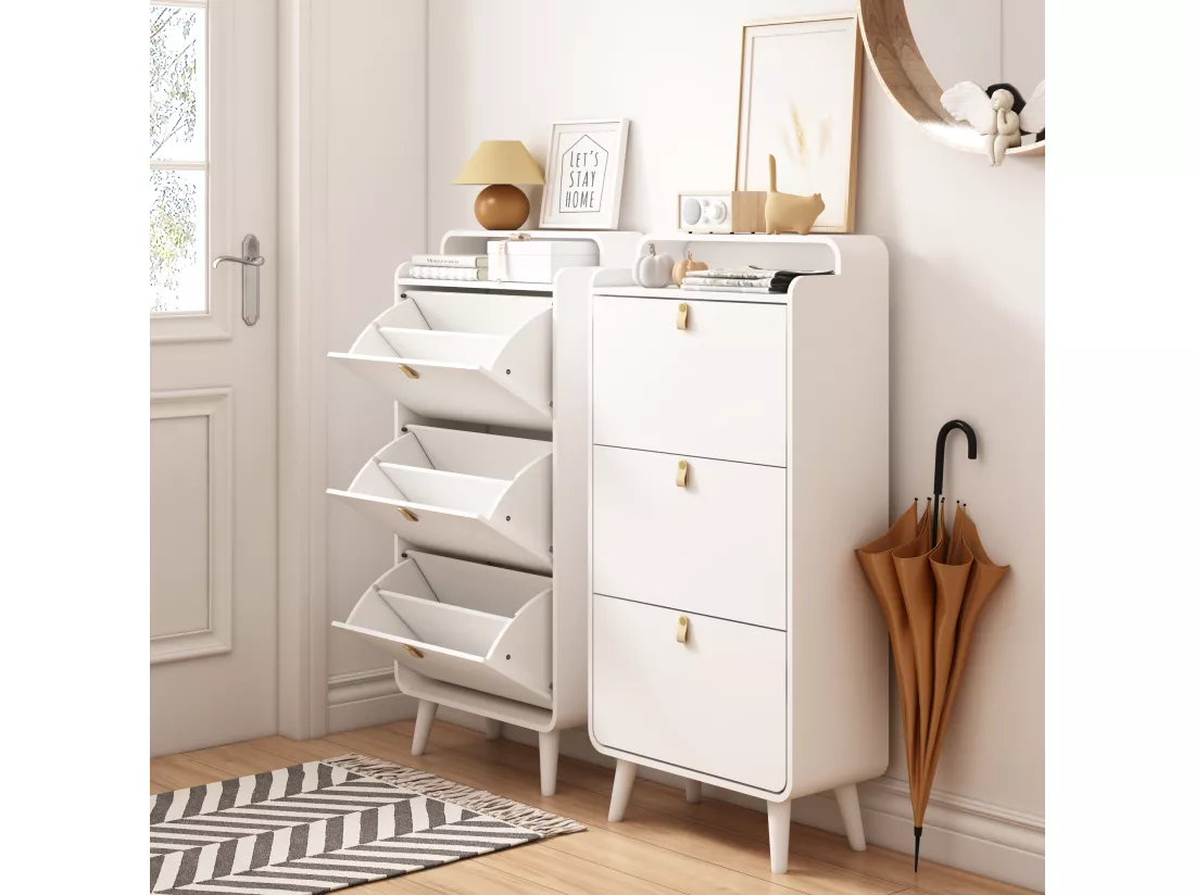 Haobosic - Armoire à chaussures avec 3 tiroirs rabattables, meuble de rangement pour entrée, étagère étroite avec compartiment supérieur,blanc