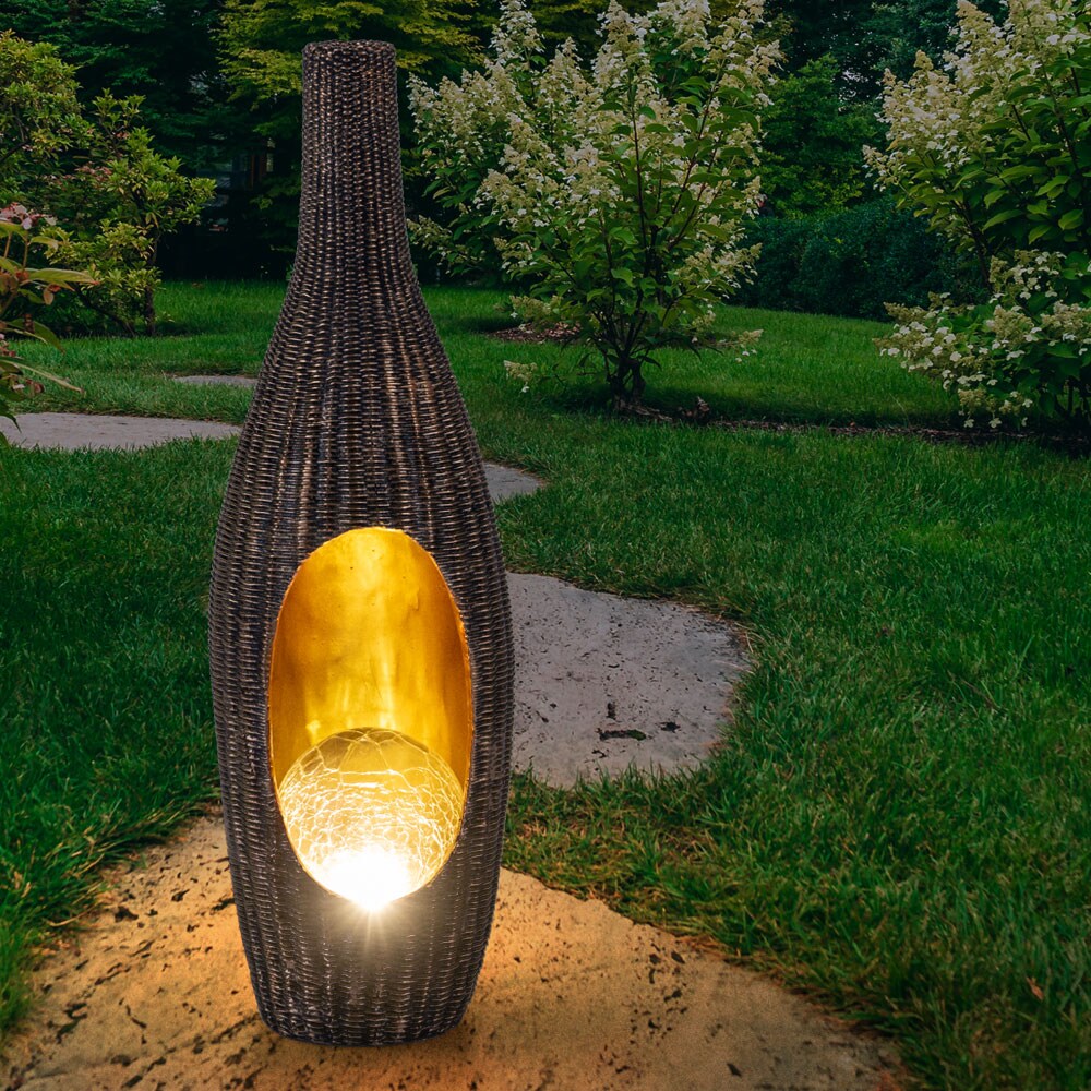 LED Solarleuchte, Rattan Design, Glas Kugel, gold, H 45,5 cm
