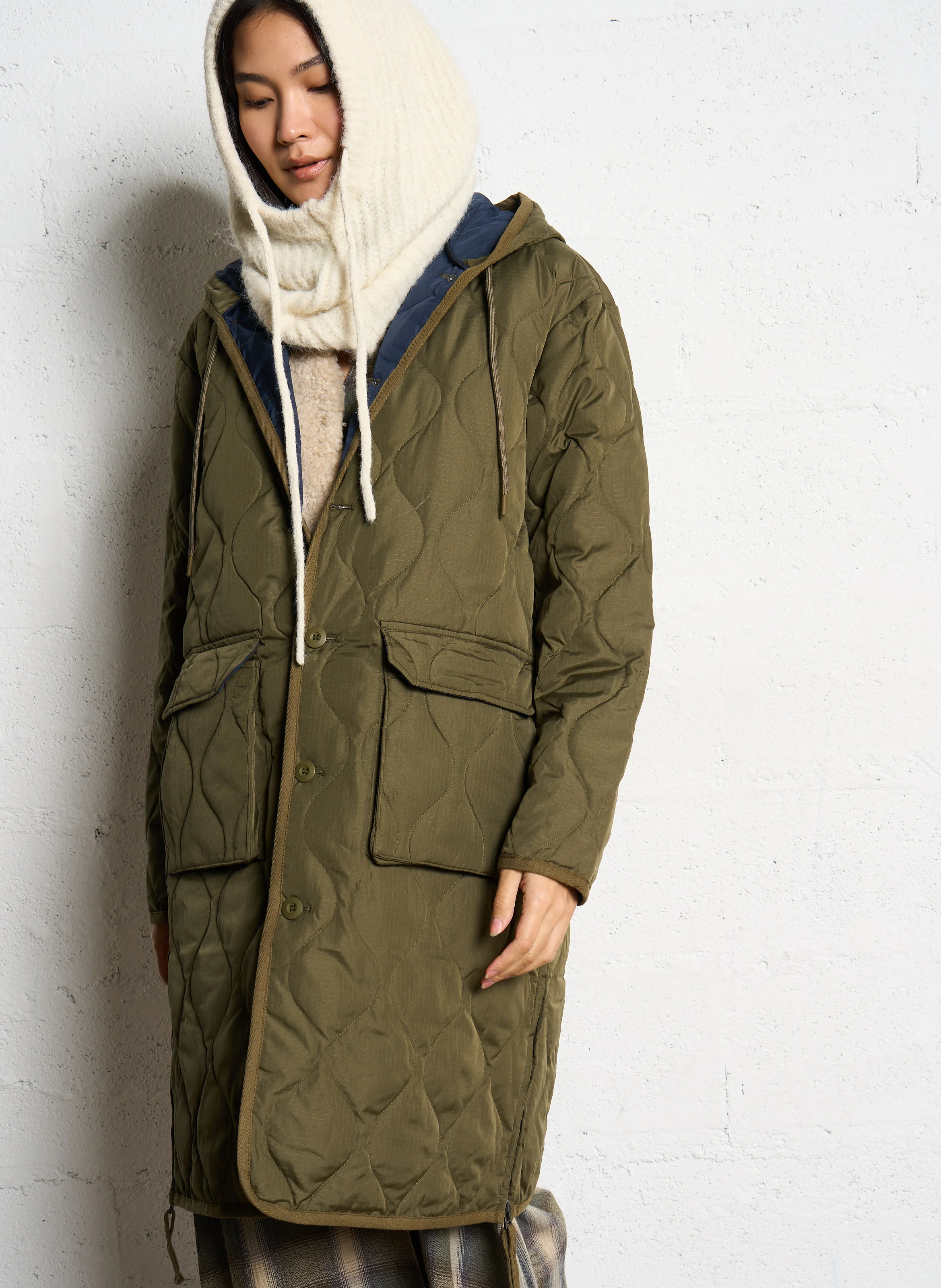 Manteau droit à capuche | Kaki