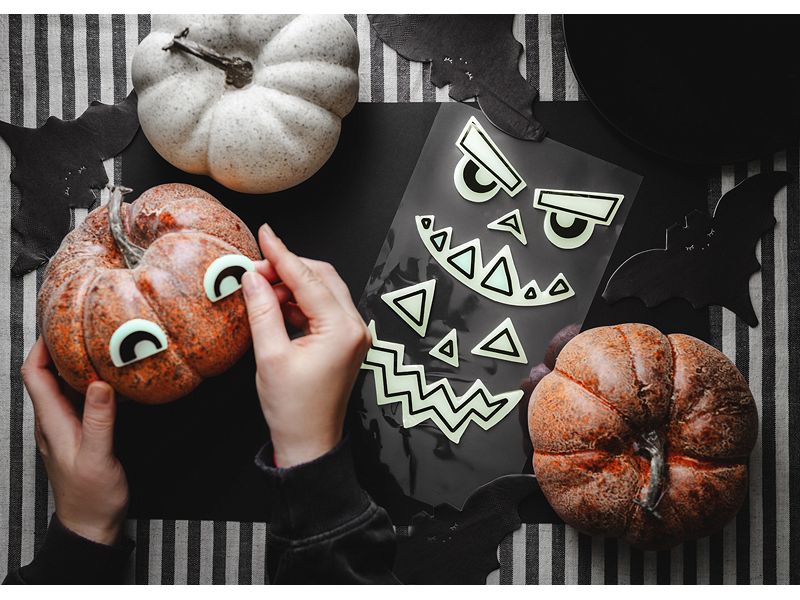 Partydeco Gel-Aufkleber für Kürbis, leuchtend, 2 Stück Halloween Aufkleber als Dekoration für Kürbis