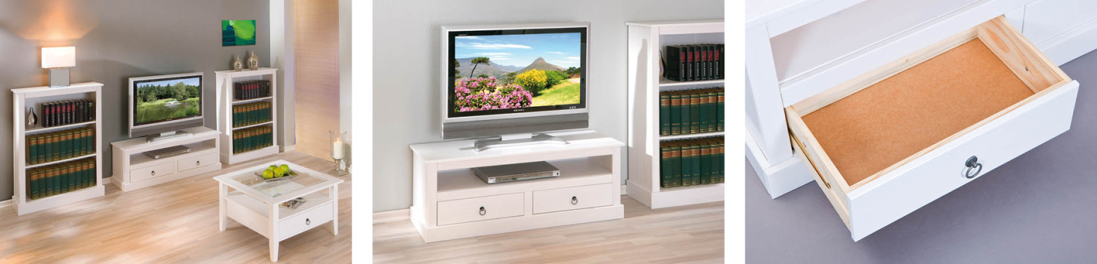 TV-Lowboard PROVENCE - weiß - 118 cm breit