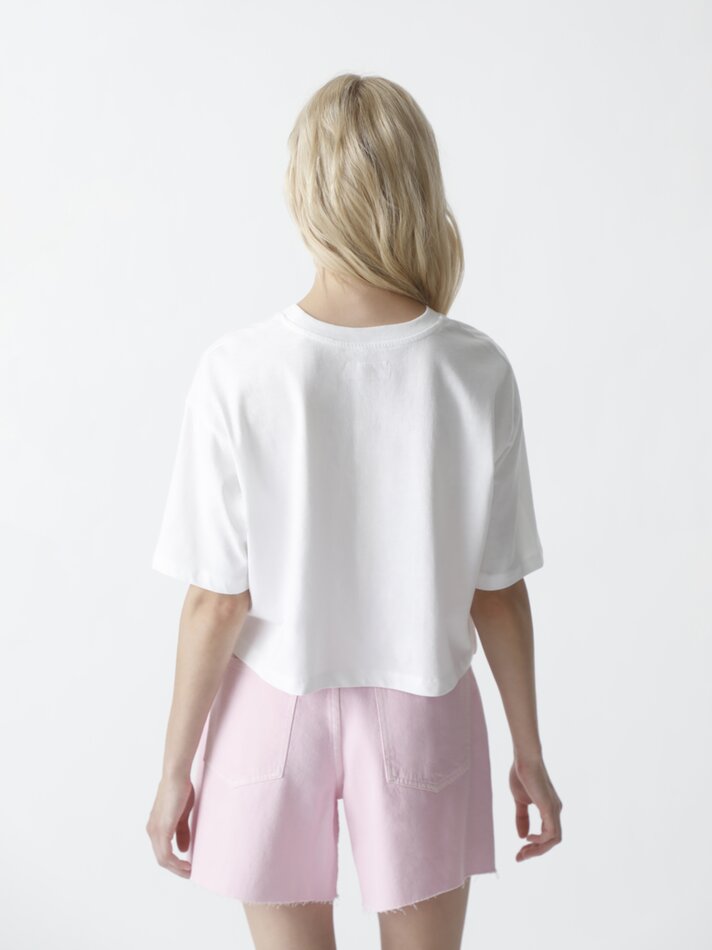 Camiseta cropped estampada - Off-white
