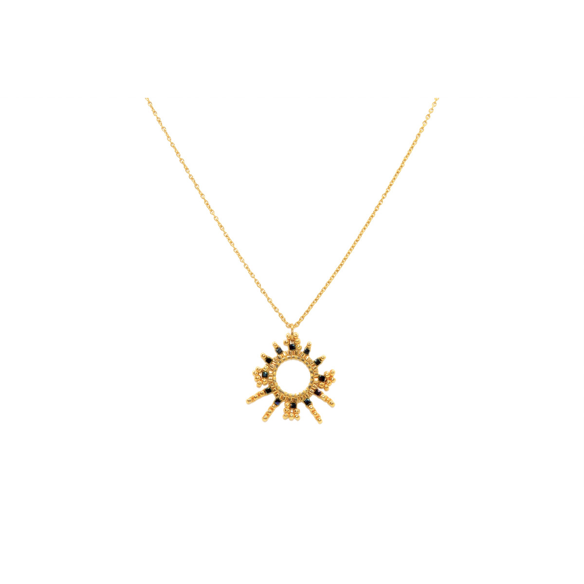 Collier  pendentif en perles de rocailles miyuki tissées -doré à l 'or fin