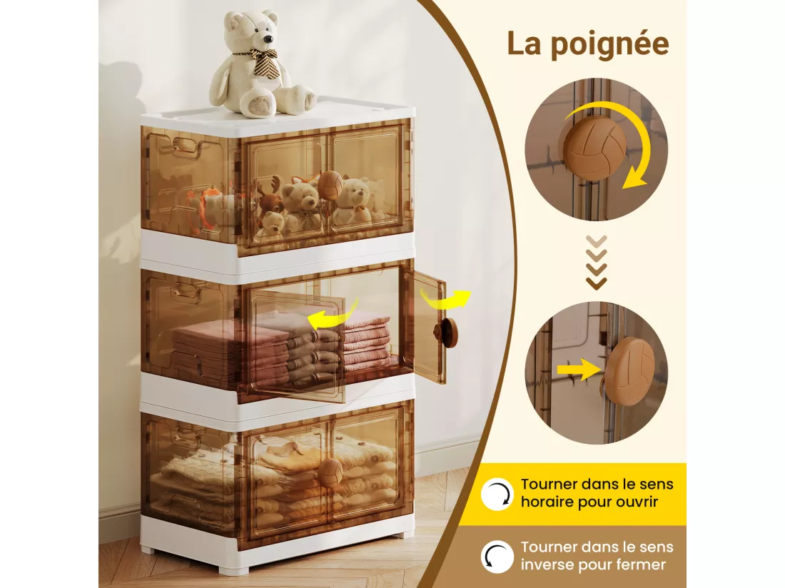 Boite de Rangement 285L, 3 Bac de Rangement Pliable Étanche, Caisses de Rangement Transparente, avec couvercle 4 roulettes, Empilable