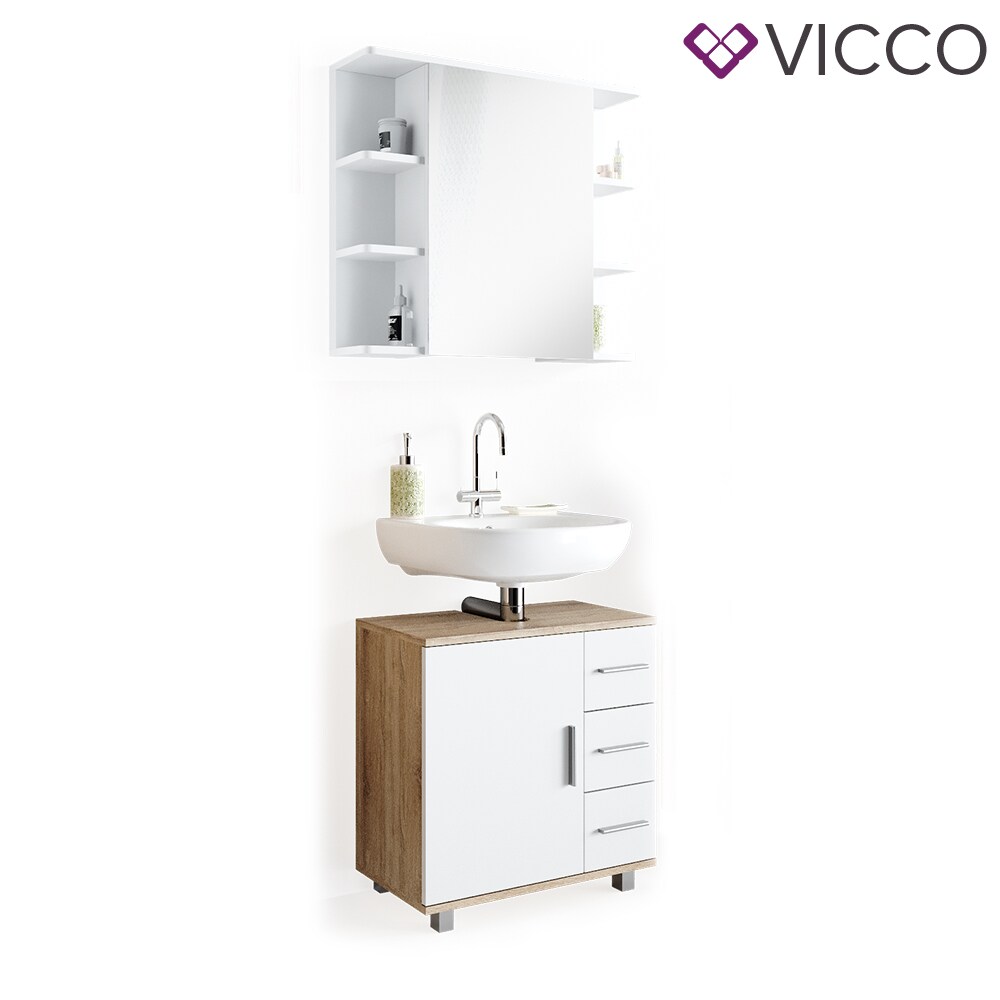 VICCO Badmöbel Set ILIAS Weiß Eiche Bad Spiegel Kommode Unterschrank Badschrank