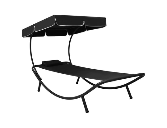 VIDAXL - Lit de repos d'extérieur avec auvent et oreiller noir