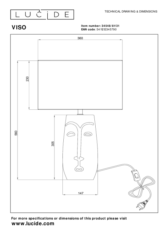 Lucide Viso tafellamp Ø36 wit
