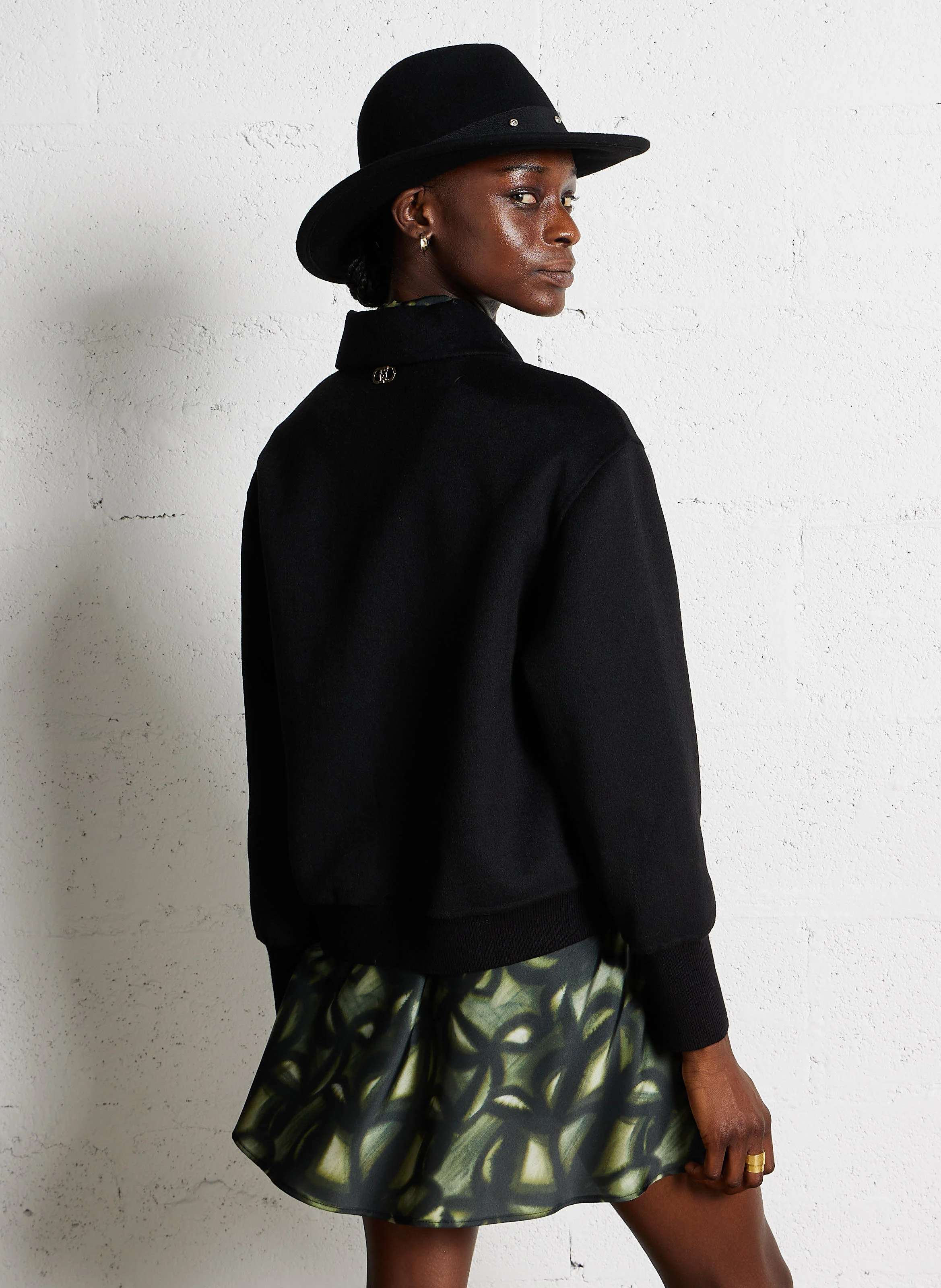 Veste courte oversize en laine mélangée | Noir