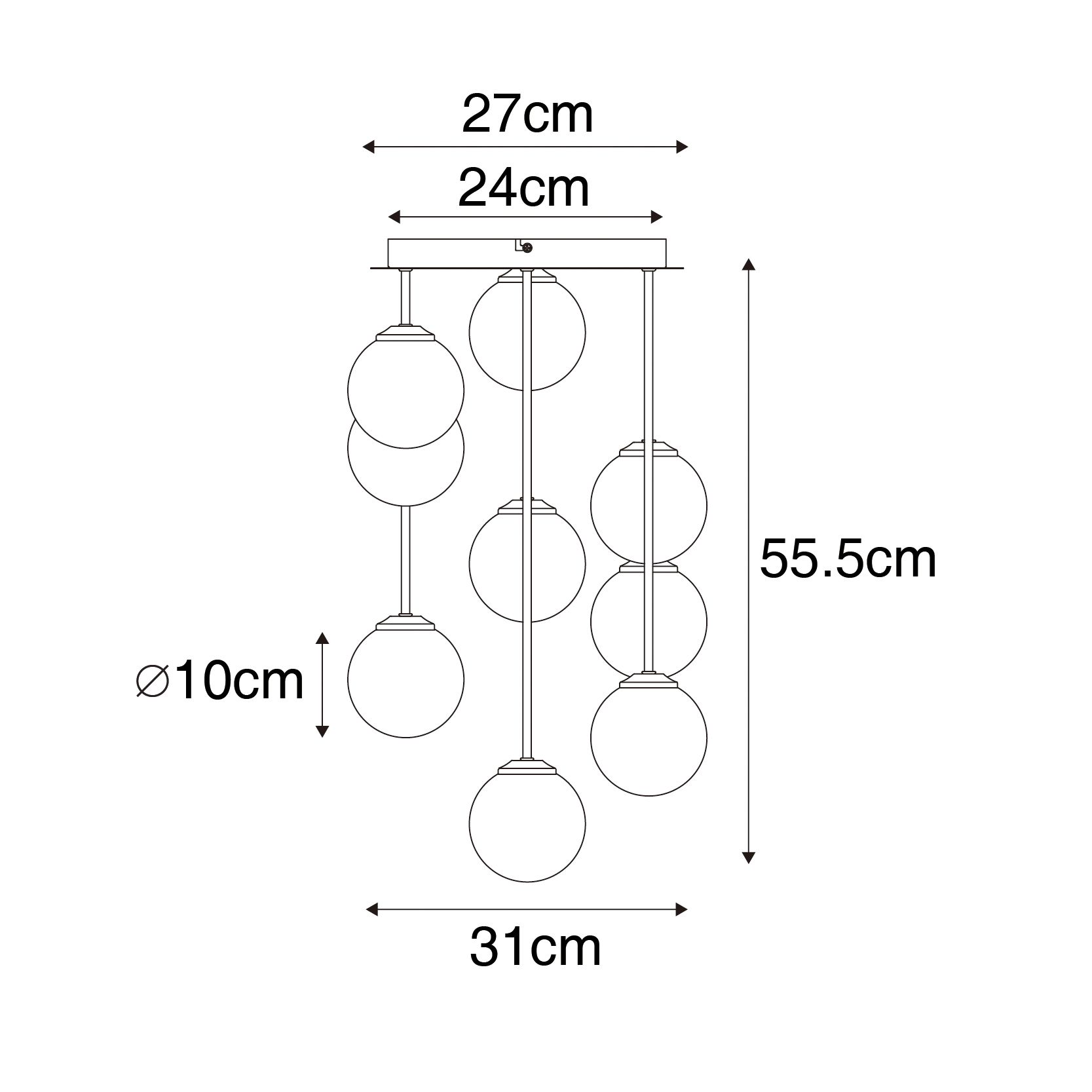 Moderne plafondlamp goud met opaal glas 9-lichts  - Athens