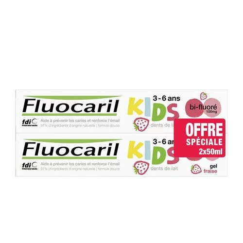 Fluocaril Kids Dentifrice Enfant Prévention caries 3-6 ans Fraise - 2x50ml