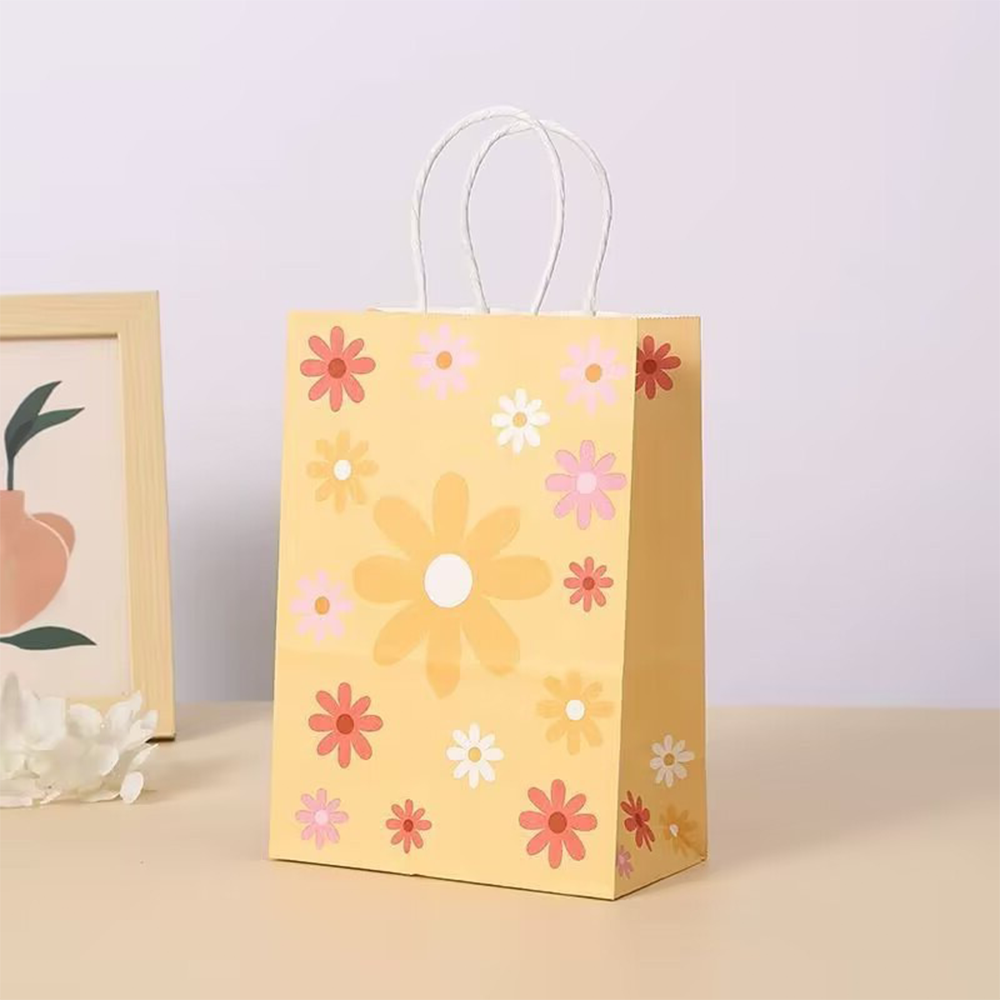 (24er Set) 21x15cm Kraftpapier Tüten Geschenktasche Candy Gift Bags Blumen Papiertüten für Frühling / Sommer - Gelb