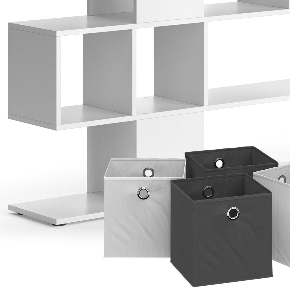 Vicco Raumteiler Hylda 124,4 x 113 cm, Standregal weiß mit 4 Faltboxen
