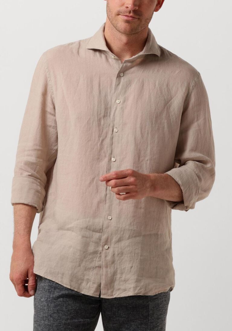 beige profuomo casual overhemd shirt x-cutaway sc linnen