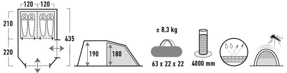 High Peak Tunnelzelt »Ancona 4.0« 4 Personen