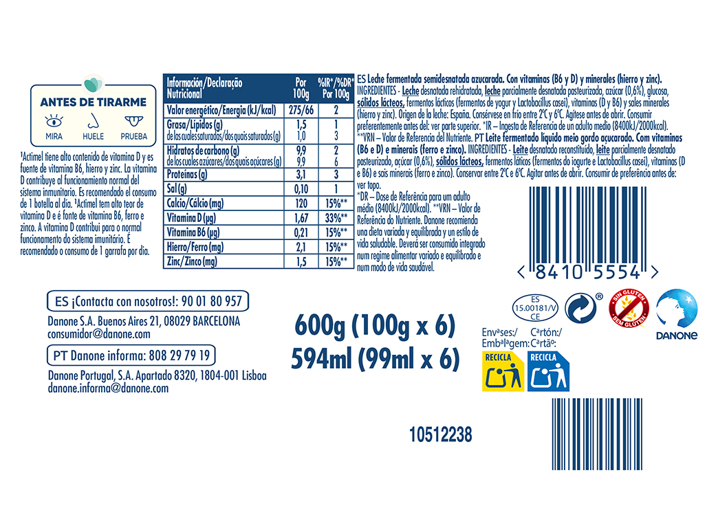 PROBIÓTICO ACTIMEL NATURAL 6X100G